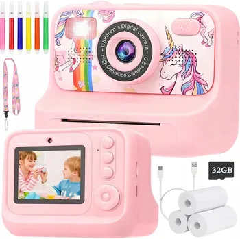 Digitální kompakt Instantní Fotoaparát s Tiskárnou + 32GB Karta + 3 Role Papíru
