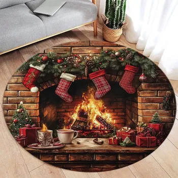 Vánoční dekorace Vánoční kulatý koberec se sobem a sněhulákem | bytový textil - 7 , 40x40cm