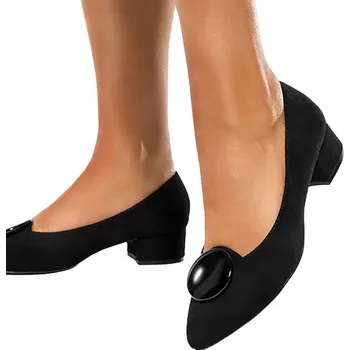 Dámské lodičky Lodičky Baleríny na nízkém podpatku ČERNÉ nazouvací s ozdobou vel. 39