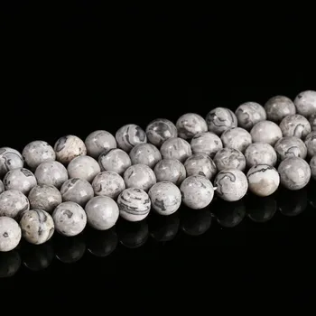 Drahý kámen Šedé Picasso jaspis korálky | šperky - Picassův kámen , 8 mm cca 47 ks