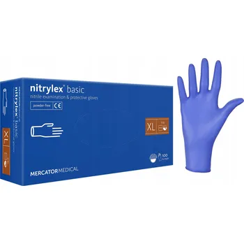 Vyšetřovací rukavice Mercator NITRYLEX BASIC Nitrilové ochranné rukavice bez pudru XL 100 kusů