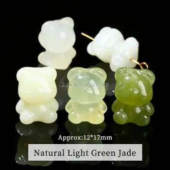 Přívěsek Přírodní kámen va tvaru medvídka | přívěsek 1 ks - Světle zelený nefrit