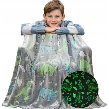 Dětská deka SVÍTÍCÍ DEKA VE TMĚ 155X100 měkká fleecová DÁREK VÁNOCE DINOSAUŘI