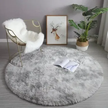 Koberec Měkký kulatý plyšový koberec do pokoje | bytový textil - Světle šedá , Průměr 100 cm