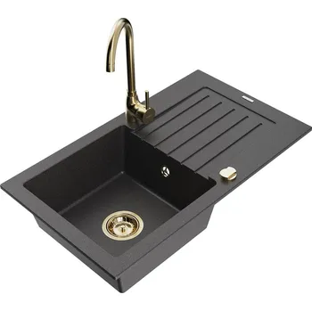 Kuchyňský dřez MEXEN/S - Pablo granitový dřez s odkapávačem včetně baterie Telma, černá kropenatá 6510-76-670200-50