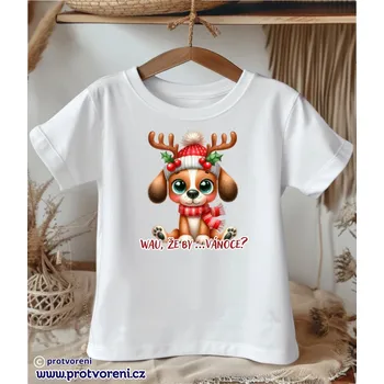 Chlapecké tričko Trička s potiskem Tričko s potiskem, dětské, PEJSEK - WAU,ŽE BY ... VÁNOCE?, 1 ks zvolte VELIKOST trička ZDE:: 5/6 let Beagle