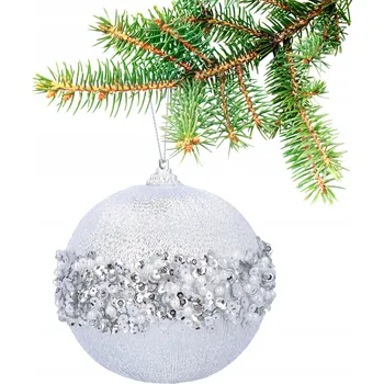 Vánoční dekorace BOMBKA CHOINKOWA 10 cm srebrna tkanina baza s lesklými flitry ozdoba