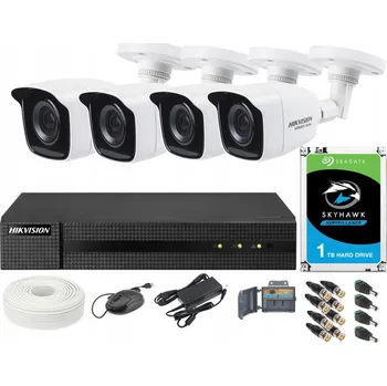 Bezpečnostní kamera Venkovní monitorovací sada Zestaw monitoringu zewnętrznego hubryda 4x Hikvision 4Mpx 2K HWD-6108MH-G2