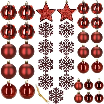 Vánoční dekorace Springos Vánoční baňky červené mix 7/6/5 cm, sada 40ks, CA1523