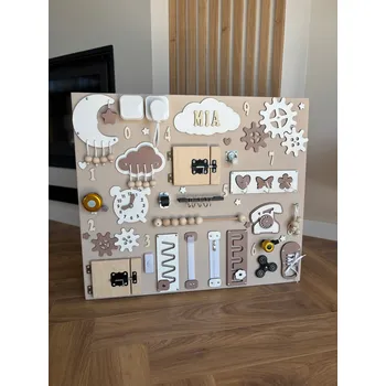 Obraz Manipulační deska hnědá XL dřevěná edukativní 70x60 cm