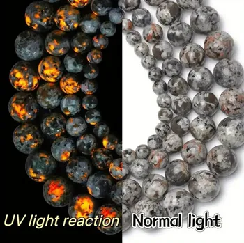 Dětské navlékací korálky Svítící korálky z přírodního kamene Yooperlite | šperky - Nový plamenný kámen , 8 mm cca 46 ks