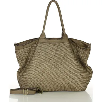 Kabelka MARCO MAZZINI Béžová kožená shopper kabelka s pletenou přední částí (v258b) Velikost: ONE SIZE