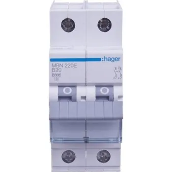 vypínač HAGER MCB Nadproudový spínač 6kA 2P B20A MBN220E