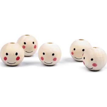 Dětské navlékací korálky Dřevěné korálky s obličejem Ø25 mm, střední, 1 přírodní sv.