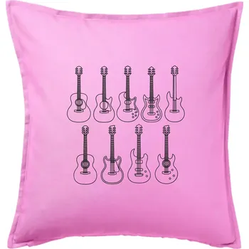 Polštář Typy kytar černé kresby - Polštář 50x50 - 50x50 - Pouze potah ( Růžová )