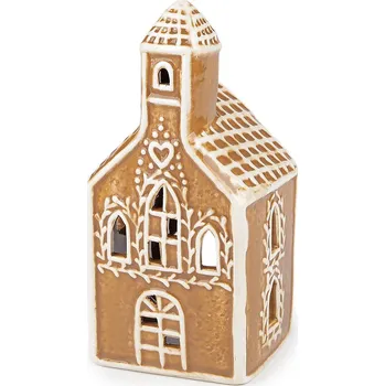 Svícen Vánoční domeček, kostel na svíčku imitace perníku, střední, 2 přírodní stř.