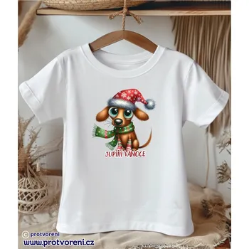 Chlapecké tričko Trička s potiskem Tričko s potiskem, dětské, PEJSEK - JUPÍÍÍ VÁNOCE, 1 ks zvolte VELIKOST trička ZDE:: 5/6 let Beagle