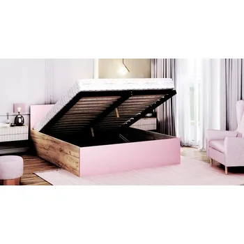 Postel Manželská postel PANAMA 140x200 se zvedacím dřevěným roštem RŮŽOVÁ-DUB