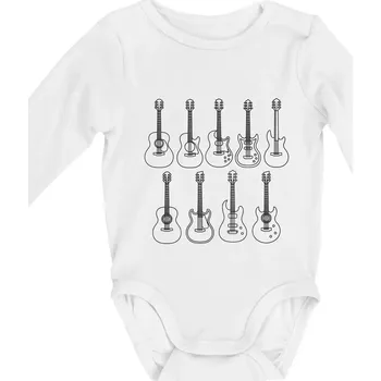 Typy kytar černé kresby - Body kojenecké s dlouhým rukávem - Dlouhý r. do 3 měs ( Bílá )