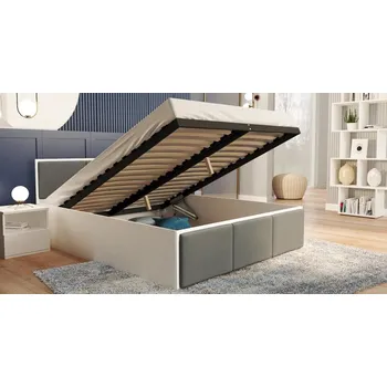 Postel Manželská postel PANAMA T 180x200 se zvedacím dřevěným roštem BÍLÁ TMAVĚ ŠEDÁ