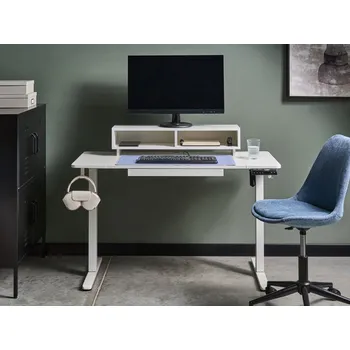 Psací stůl Výškově nastavitelný stůl bílá deska ocelový rám a nohy 120 x 60 cm elektrické nastavení podložka pod myš moderní design kancelář Beliani