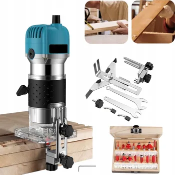 Frézka Horní frézka na dřevo, ořezávač, základny, vodítka + 15 fréz