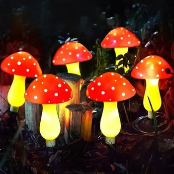 Venkovní osvětlení Solární LED houbičkové světlo | venkovní dekorace - červená , 12 ks
