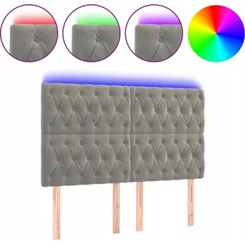 LED záhlaví postele s nastavitelnou výškou, samet světle šedá 160x7x118/128 cm
