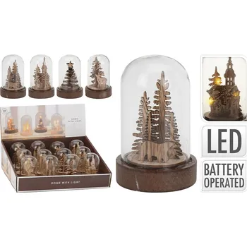 Vánoční dekorace Vánoční scéna s LED osvětlením ve skelné kopuli - hnědá (mix /cena 1ks)