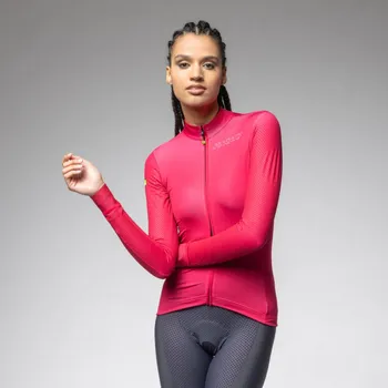 cyklistický dres ALÉ Cyklistický dres s dlouhým rukávem zimní - PR-E FOLLOW ME 2.0 LADY - růžová XS