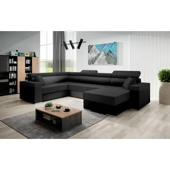 Sedací souprava Rozkládací sedací souprava do U LEXIA - černá eko kůže / černá, levý roh