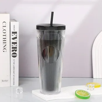 Průhledný termo hrnek s brčkem 710 ml | hrnek, kelímek - čistá černá