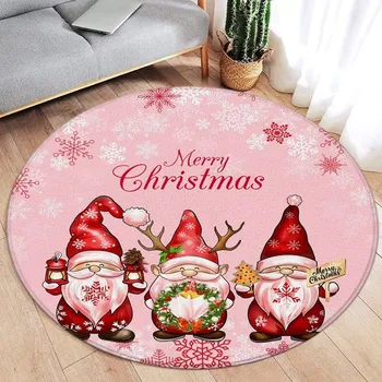 Vánoční dekorace Vánoční kulatý koberec se sobem a sněhulákem | bytový textil - 5 , 40x40cm