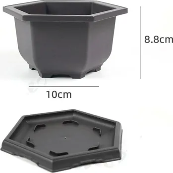 Květináč Plastový bonsai květináč s miskou | truhlík 1+1 ks - Šestiúhelník S , Květináč x Zásobník