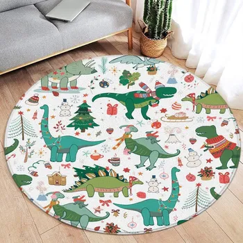 Vánoce Vánoční kulatý koberec se sobem a sněhulákem | bytový textil - 4 , 80x80cm