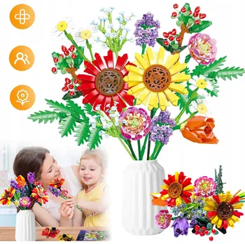 ostatní stavebnice 976 DÍLŮ STAVEBNICE KVĚTINY ZESTAW KLOCKÓW BUKIET KWIATÓW VE VÁZE SLUNEČNICE