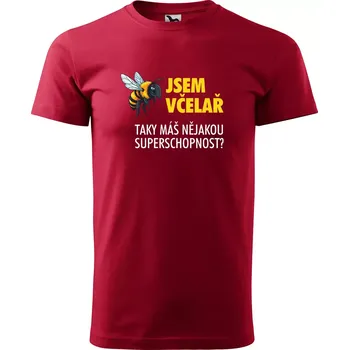 Pánské tričko Sablio Tričko s potiskem Jsem včelař, taky máš nějakou superschopnost? - červené XL