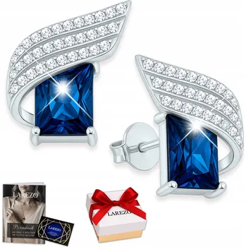 Náušnice Stříbrné Náušnice Modré čtverce Krystaly Křídla Zirkony STŘÍBRO 925