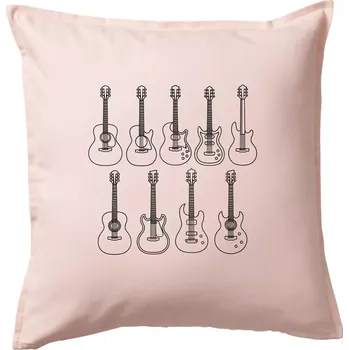 Polštář Typy kytar černé kresby - Polštář 50x50 - 50x50 - Pouze potah ( Světle růžová )