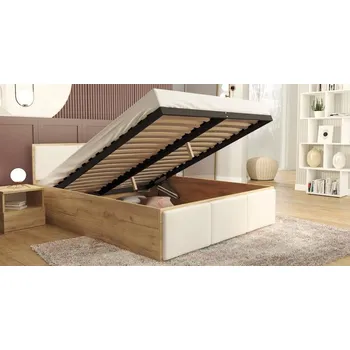 Postel Čalouněná jednolůžková postel PANAMA T 120x200 se zvedacím dřevěným roštem DUB BÍLÁ