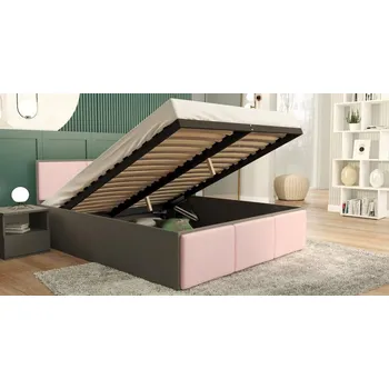Postel Manželská postel PANAMA T 160x200 se zvedacím dřevěným roštem ŠEDÁ RŮŽOVÁ
