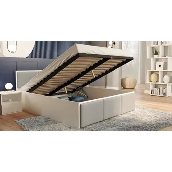 Postel Manželská postel PANAMA T 180x200 se zvedacím dřevěným roštem BÍLÁ ŠEDÁ