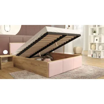Postel Manželská postel PANAMA T 140x200 se zvedacím dřevěným roštem DUB RŮŽOVÁ
