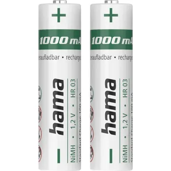 Článková baterie Hama NiMH akumulátor AAA Micro 1000 mAh, Ready for Use, 2 ks