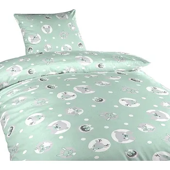 Povlečení Dadka Povlečení bavlna Zvířátka mentolová 140 × 200, 70 × 90 cm