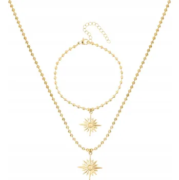 Náramek Sada šperků POZLACENÝ NÁHRDELNÍK NÁRAMEK řetízek kuličkový HVĚZDA