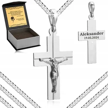 Řetízek PÁNSKÝ STŘÍBRNÝ ŘETÍZEK S KŘÍŽKEM KRISTUS 925 + GRAVÍROVÁNÍ PRO NĚJ