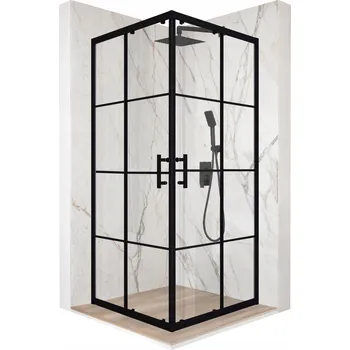 Čtvercový Sprchový kout s posuvnými dveřmi, černý, 80x80 cm, sklo 6 mm + povrchová úprava