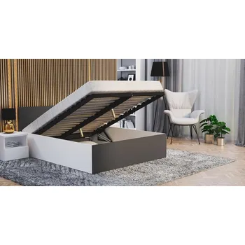 Postel Manželská postel PANAMA 140x200 se zvedacím dřevěným roštem BÍLÁ ŠEDÁ