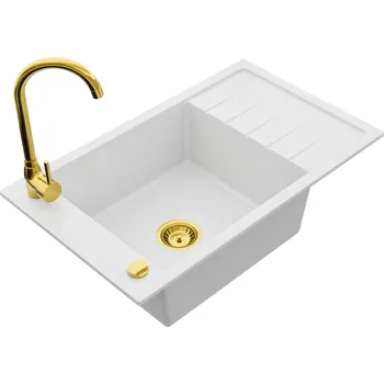 Kuchyňský dřez MEXEN/S - Elias granitový dřez 1 s odkapávačem včetně baterie Telma, bílá 6511-20-670200-50